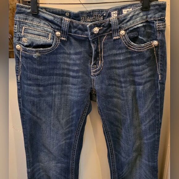 Miss Me Blue Boot Cut Jeans with Embellished Pockets 29x32 - Picture 4 of 5